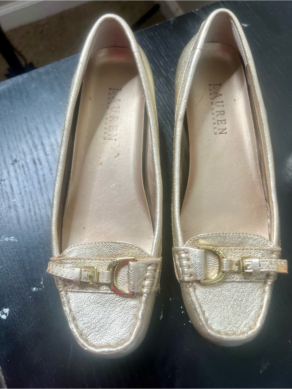 Lauren Ralph Lauren Metallic Gold Leather Slip-On Loafers
